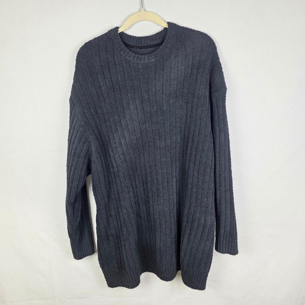 UGG Womens 2X Black‎ Ribbed Teddy Knit Crewneck Sweater 1163151 Oversized Cozy